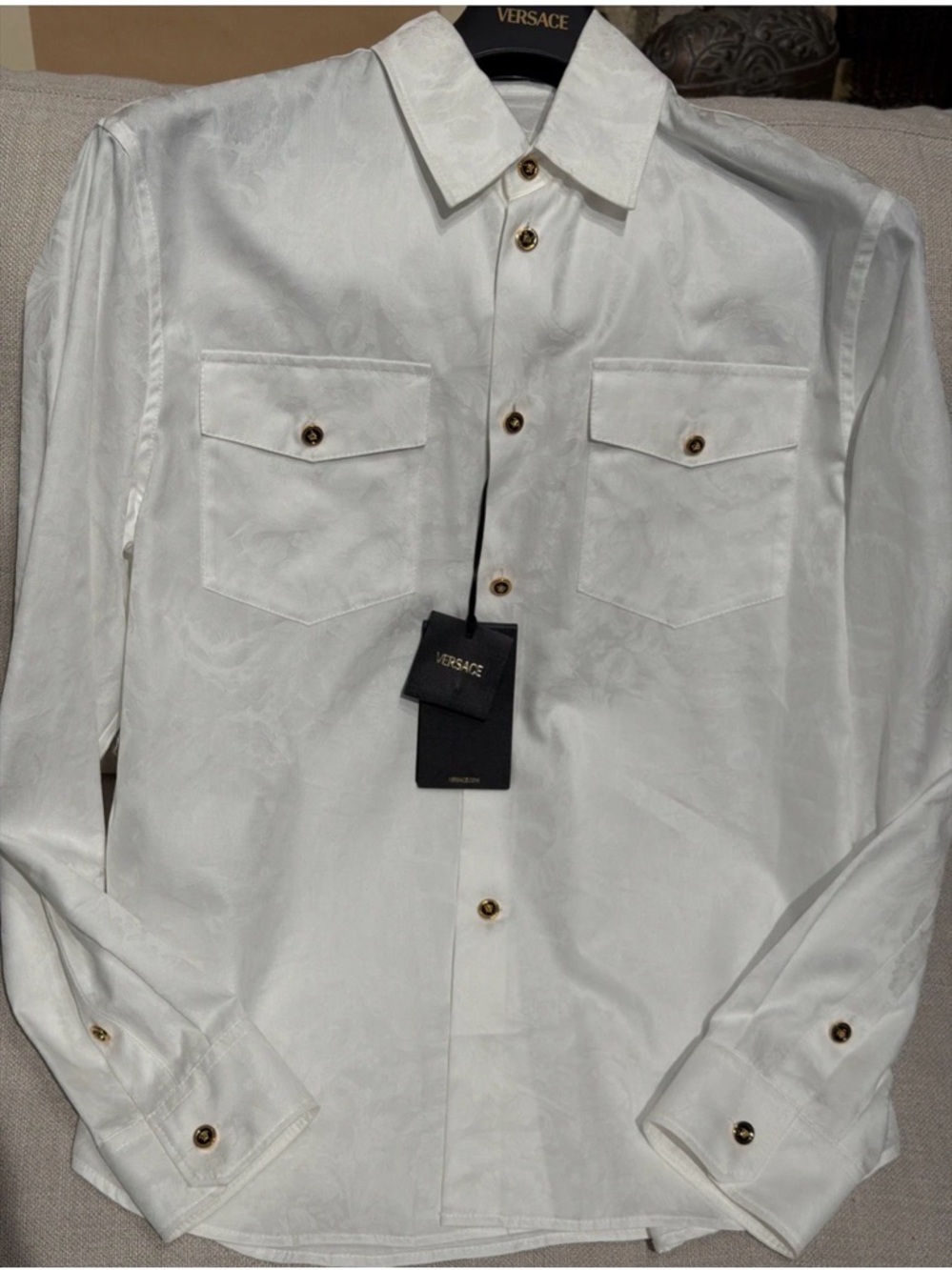 Versace Medusa Gold & Black Head on Buttons White Baroque Shirt size 46